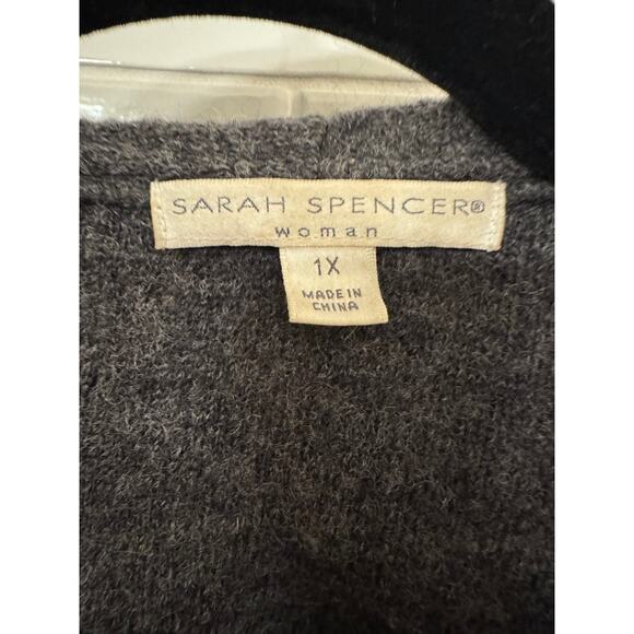 Sarah Spencer 100% Wool Cardigan Gray Open Front Waterfall 1X - Picture 3 of 6